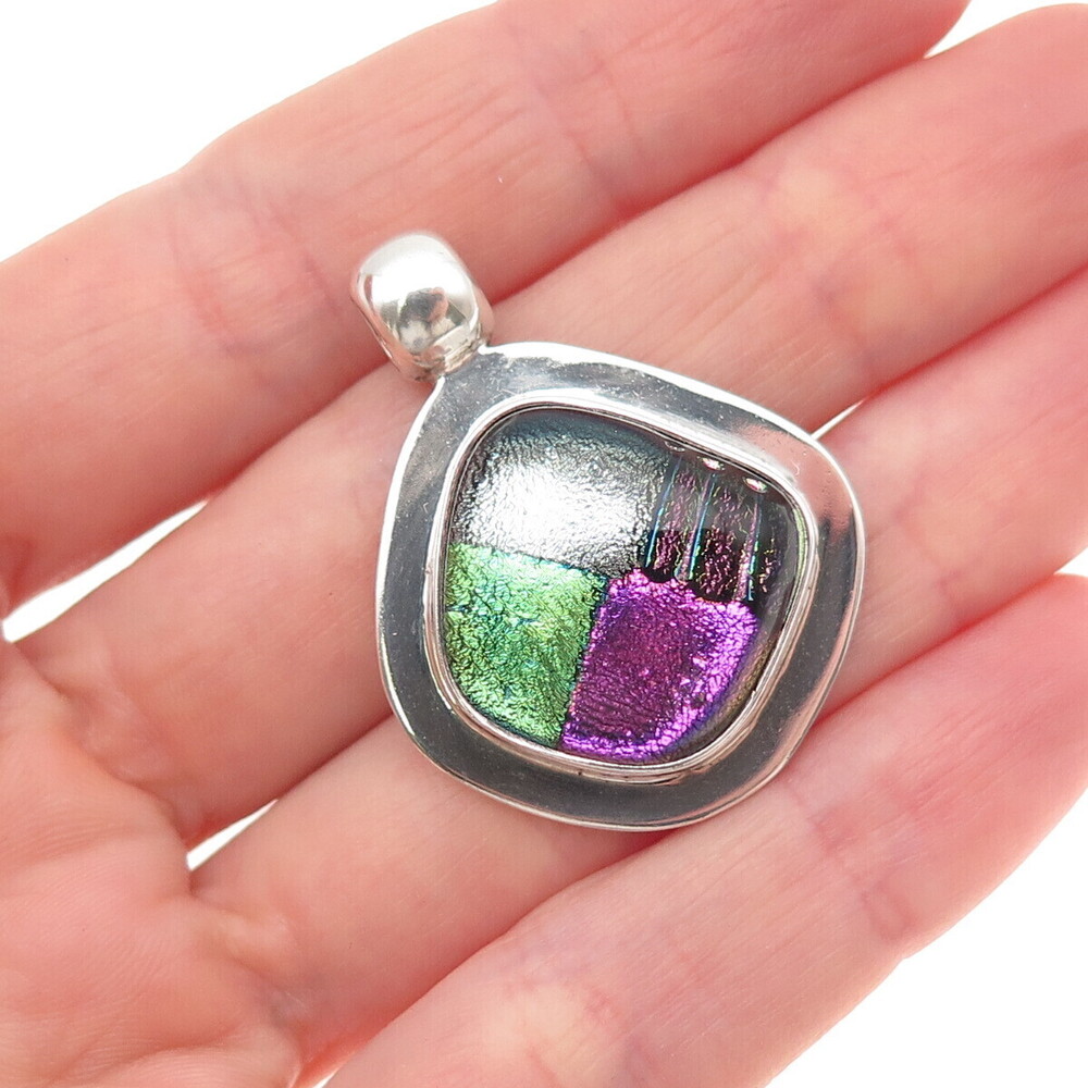 925 Sterling Silver Vintage Dichroic Glass Modernist Charm Pendant